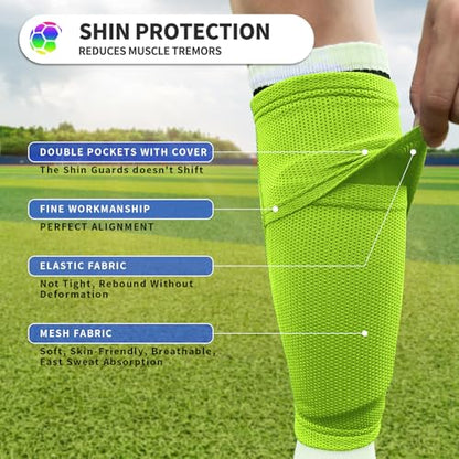 Toddler Kids Youth Soccer Shin Guards with Sleeves for Ages 3-15 - color: Green, size: S ( 3'3" - 3'10" Tall )