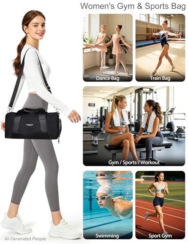 16" Gym Bag for Women,with Shoes Compartment and Waterproof Pocket(Black) - color: Black, size: 16" Small Size