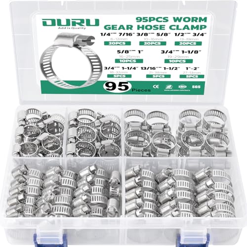 95PCS Hose Clamps Stainless Steel Assortment Adjustable 1/4"-2"(6-51mm) Worm Gear Hose Clamp, Heavy Duty Metal Small Hose Clamps for Automotive, Pipe, Radiator Plumbing, Fuel Line - size: 95PCS KIT-HOSE CLAMP(1/4"-2")