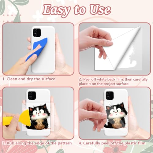 Peacoblue 18 Sheets Rub on Transfers for Crafts, Cute Black and White Cat 3.6"x3.9" UV DTF Cup Wraps Waterproof Rub on Cold Transfers Stickers for Wood Glass Metal Cup Tumblers Mirrors Mugs Decor - style: Cute Black and White Cat