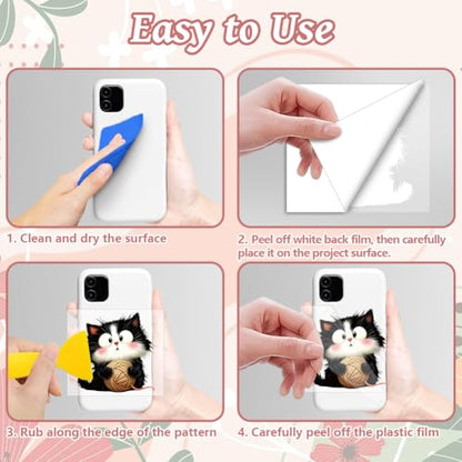 Peacoblue 18 Sheets Rub on Transfers for Crafts, Cute Black and White Cat 3.6"x3.9" UV DTF Cup Wraps Waterproof Rub on Cold Transfers Stickers for Wood Glass Metal Cup Tumblers Mirrors Mugs Decor - style: Cute Black and White Cat