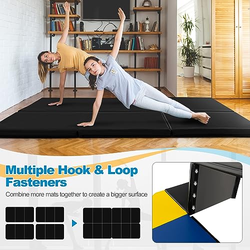 Goplus Folding Gymnastics Mat, 6’ x 2’ x 2’’ Thick Tri-Fold Exercise Tumbling Mat w/Carrying Handles, Hook & Loop Fastener, Gym mats for Home Fitness Yoga Aerobics Workouts Martial Arts - color: Black