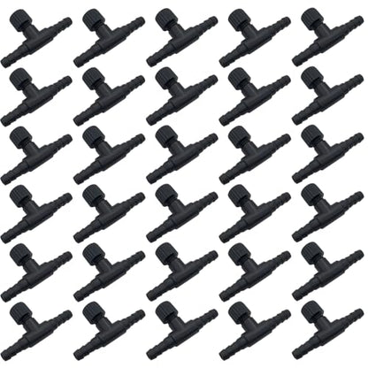 30 Pcs Aquarium Control Valves, 2-Way T Shaped Fish Tank Air Control Valve for 3/16" (4 mm) ID Air Tube(Black)
