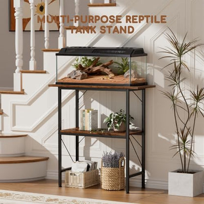20-29-30 Gallon Fish Tank Stand with Storage Shelves, 2-Tier Aquarium Stand with Metal Frame, Heavy Duty Reptile Turtle Tank Stand for Home Office, 30" L x 11.8" W x 30.5" H, Rustic Brown