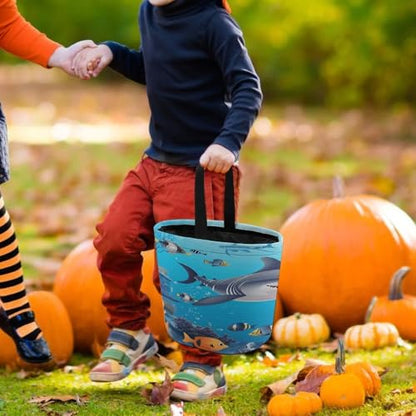 Halloween Trick Or Treat Bags With Handles Collapsible Candy Bucket Reusable Fish Ocean Theme Printed Goody Bucket For Holiday Party Gifts - color: Fish Ocean Theme