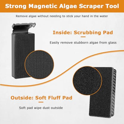 hygger Magnetic Fish Tank Cleaner, Aquarium Glass Cleaner with 2 Detachable Algae Scraper Blade, Floating Scrubber Brush for 2/5"-3/5" Glass/Acrylic Thick Tank, Strong Magnet Algae Remove Tool, L - size: L (2/5"-3/5")