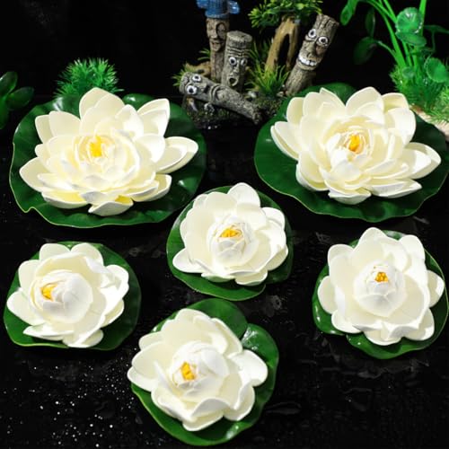 Healifty Artificial Floating Foam Lotus, Simulation Water Plants Ornament Lily Pad for Patio Pond Pool Aquarium Decor 6pcs