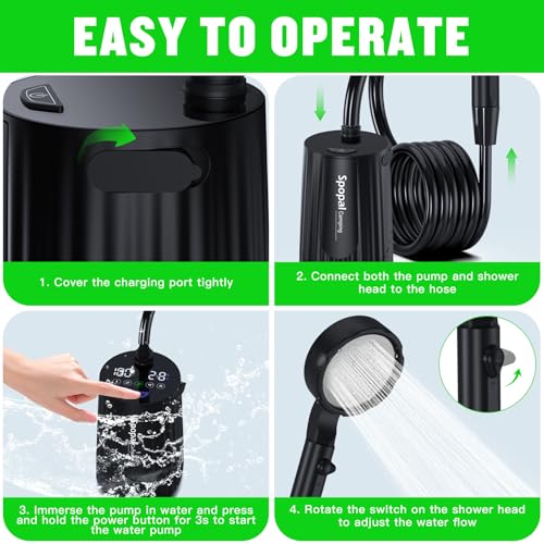 Portable Camping Shower, [10000mAh Rechargeable], 5-Speed with Collapsible Bucket with Handle 20L, IPX8 Waterproof, LED Display Camp Shower Pump, Perfect for Hiking, Travel, Cars & Pets