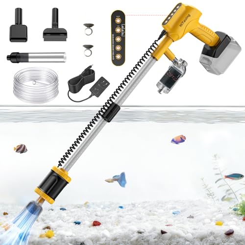 Aquarium Gravel Cleaner, Cordless/Corded 6 in 1 Electric Fish Tank Vacuum Cleaner Compatible with Dewalt 20V Battery, 3 Adjustable Power, Automatic Water Change for Freshwater and Saltwater
