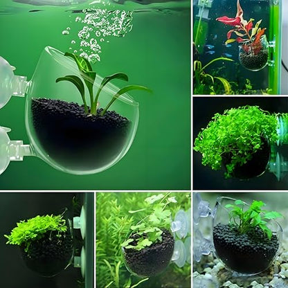2Pcs Aquarium Plant Pot, Fish Tank Planter with Suction Cups, Plants Holder Decoration Cup