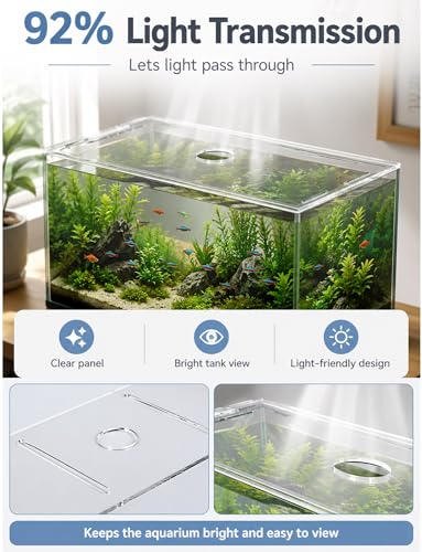 Clear Aquarium Lid with Feeding Hole, 0.12 inches Transparent Fish Tank Cover with Air Slots, Anti Jump Cover for DIY Top Tanks, for Daily Fish Care(111x20cm) - size: 111x20cm