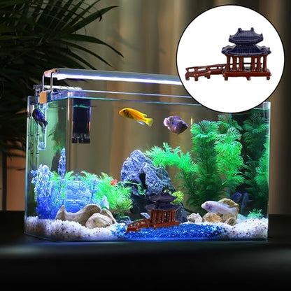 Levemolo Mini Curved Bridge Pavilion Statue Ceramic Fish Tank Decoration Bonsai Ornament for Landscape Realistic Design Sturdy Construction for Garden Aquarium Use