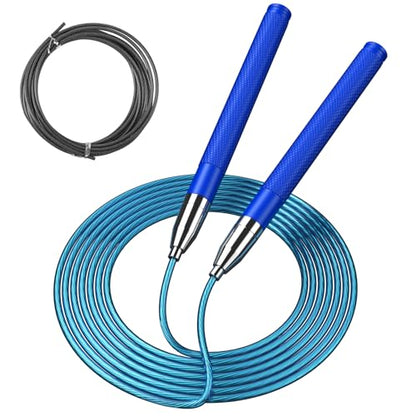 Speed Jump Rope for Men Women, Fitness Skipping Rope with Aluminium Handle and 2 Ropes, Self-Locking Design Adjustable Jumping Rope for Adult Workout Boxing