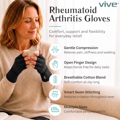 Vive Arthritis Gloves - Men, Women Rheumatoid Compression Hand Glove - color: Black, size: Small