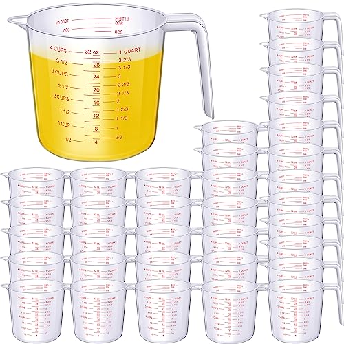 36 Pcs Plastic Measuring Cup Clear Measuring Mug with Spout and Handle Grip Capacity Clear Graduated Pitcher for Kitchen Flour Water Liquids (Red,32 oz, 4 Cups) - color: Red, size: 32 oz, 4 Cups