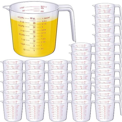 36 Pcs Plastic Measuring Cup Clear Measuring Mug with Spout and Handle Grip Capacity Clear Graduated Pitcher for Kitchen Flour Water Liquids (Red,32 oz, 4 Cups) - color: Red, size: 32 oz, 4 Cups