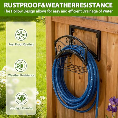 Garden Hose Holder Wall Mount, Heavy Duty Metal Water Hose Holder with Basket for Outside, Hose Storage Holds 150FT Water Pipe for Yard, Lawn, Garden, Farm, Gifts for Women Men - style: Wall Mount with Bracket
