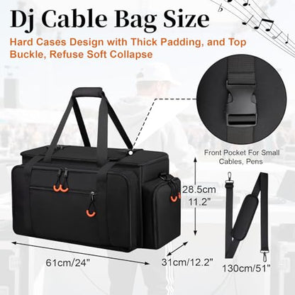 Large Dj Cable Bag with Detachable Dividers, Bottom Pad - color: Orange, style: Dj Cable Bag