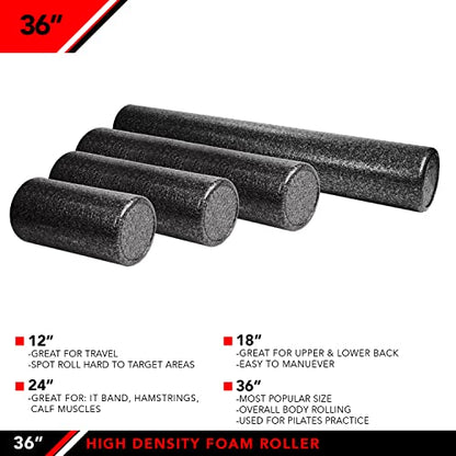 JFIT High Density Foam Roller – EPP Deep Tissue Massage Roller for Muscle Recovery, Myofascial Release & Stretching - color: Speckled Blue, size: 36-Inch