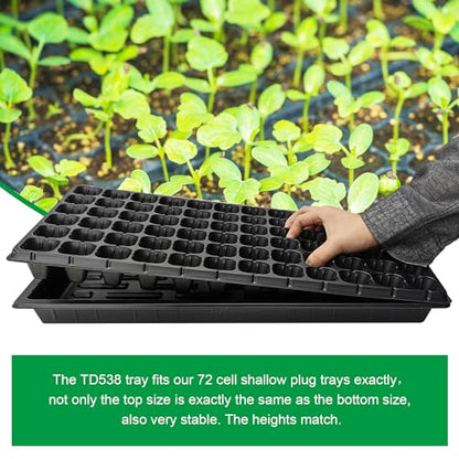 RooTrimmer 10 Pack 1020 Seed Starter Trays and 10 Pcs 72 Cell Plug Trays, Thick Durable Seedling Plastic Nursery Tray for TD538 1020 Tray Germination (10 Sets)