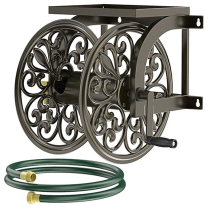 Garden Wall Mount Hose Reel, Decorative Hose Reel, Garden Heavy-Duty Water Hose Holder Winder, Holds 200-Feet of 5/8-Inch Hose