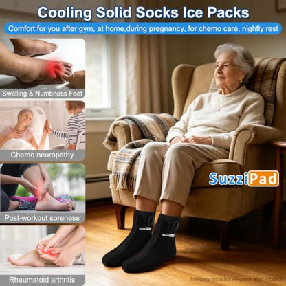 SuzziPad Cold Therapy Socks, Adjustable Ankle Ice Pack Wrap for Chemo, L - size: L