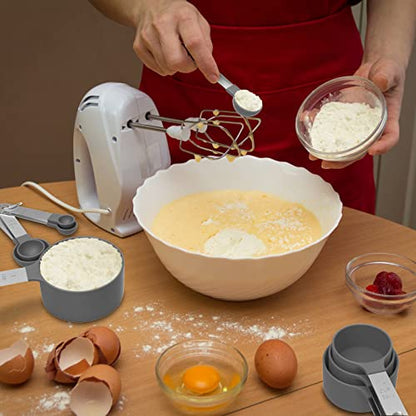 Measuring Cups & Spoons Set, Stackable Cups and Spoons, Nesting Measure Cups with Stainless Steel Handle, Kitchen Gadgets for Cooking & Baking (Gray) - color: Gray
