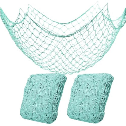 2 Pack Fish Net Decorations for Party, Natural Cotton Hawaiian Party Fishing Net Decorative, Nautical Themed Cotton Fishnet Under The Sea Pirate Ocean BeachHalloween Decor Blue