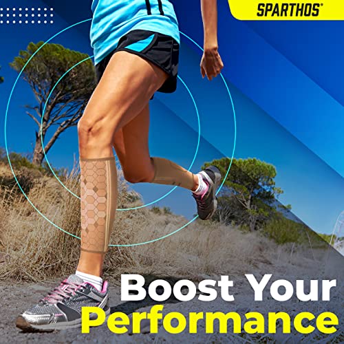 Sparthos Calf Compression Sleeves, Shin Splint Relief Men, Women - Beige-M - color: Desert Beige