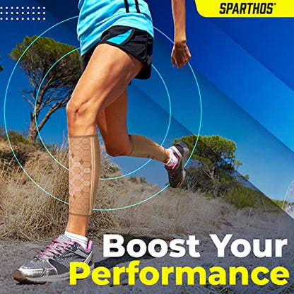 Sparthos Calf Compression Sleeves, Shin Splint Relief Men, Women - Beige-M - color: Desert Beige