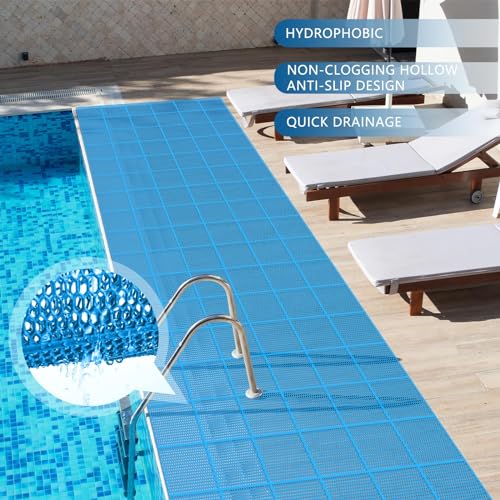Pool Mat Non Slip Drainage Mats Swimming Pool Floor Deck Mats Rugs PVC Splash Mesh Hollow Doormat Roll for Outdoor Indoor Patio Restaurant Garage Kitchen Bathroom Safety(3 x 10 ft,Blue)