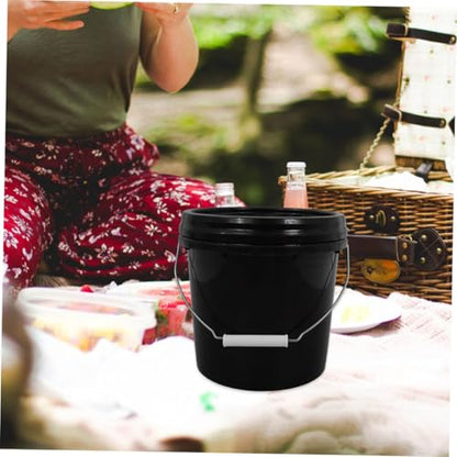 Sealed Plastic Bucket Lid Leakproof Storage Pail for Kitchen Office Laundry Milk Oil Flour Heavy Duty Design - color: Black