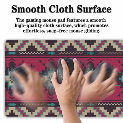 Computer Desk Mat Pink Mouse Pad, Gaming Mousepad Big Game Mat, Desktop Pad Waterproof Non-Slip Rubber Base Waterproof with Stitched Edges, 35.4" X 15.7" for Work/Game/Office/Home Southwest - color: Southwest American Ethnic Pattern