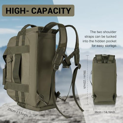 Hannibal Tactical 35L Large Duffle Bag, 3-in-1 Tactical Backpack MOLLE Pack for Sports/Gym/Outdoor, Olive Green - color: Olive Green