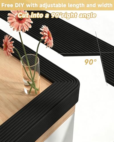 Extra Wide Thick Edge Protectors for Baby, Pre-Taped 6.56ft Foam Guard | 7.9''W Corner Protector, 0.47'' Thick Soft Rubber Foam Padding for Fireplace Table Stair Wall, Waterproof, Black