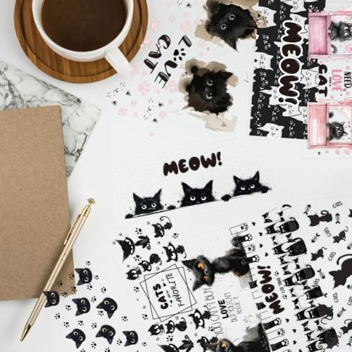 Arricraft 10 Sheets Black Cat UV DTF Cup Wrap for 16OZ Glass, You Need is Love and a Cat Rub on Decals Cartoon Animal Transfer Stickers for DIY Bottles Food Container Women