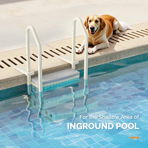 VINGLI Pool Ladder for Above Ground Pools 3-Step, Safety Stair - Beige&Gray - color: Beige & Gray, size: 3 Steps