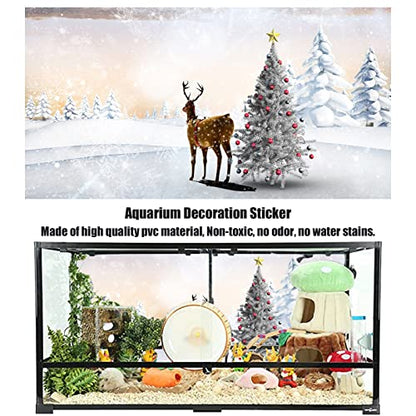 Aquarium Background Fish Tank Decorations Pictures Christmas 3D Effect PVC Adhesive Poster Christmas Tree Elk Backdrop Decoration Paper Cling Decals Sticker,42x30cm