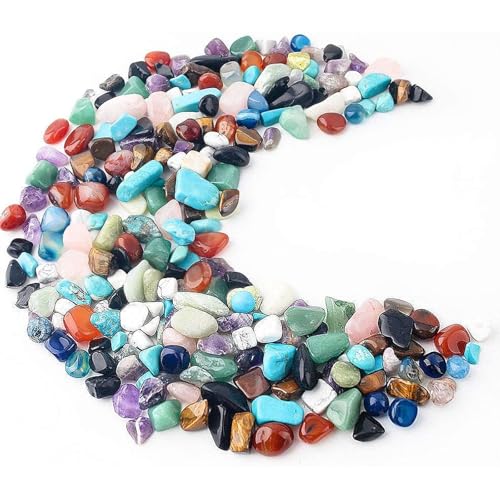 Quartz Crystals, Crushed Chips Tumbled Polished Stone Beads Irregular Shaped Succulent Rocks for Plants Indoor Betta Fish Tank Gravel Vase Filler Crafts About 1lb(450g),10 Different Kinds