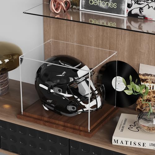 VGMiu Football Helmet Display Case Full Size Clear Case with Wood Base - size: Football Helmet Case