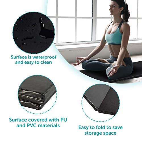 Folding Gymnastics Gym Mat Tumbling Mat Exercise Mat with Carrying Handles - color: 3 pannels black