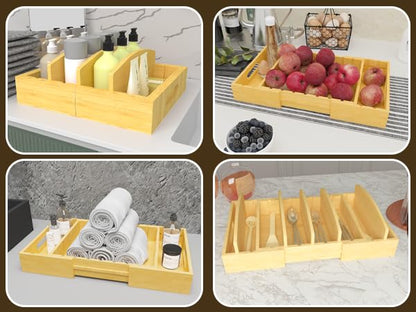 Lid Organizer for Cabinet – Bamboo Kitchen Storage for Plastic Lids, Adjustable Drawer Dividers, Food Container Organizer (Fits Cabinets & Drawers) (Large)