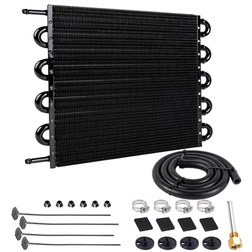 BARTOO Universal 5/16" Transmission Oil Cooler Kit, Aluminium alloy 10 Pass Tube and Fin Oil Cooler Kit (Black) - color: Black, size: 10 Pass
