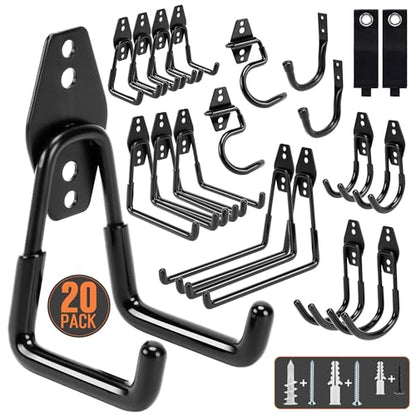 TONDA Garage Hooks, 20 Pack Wall Storage Hooks for Bike, Ladder and Tools - color: Black