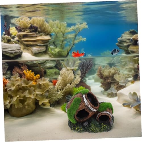 Resin Broken Barrel Aquarium Ornament with Moss Betta Fish Shrimp Hiding House Freshwater Shrimp Cave Fish Tank Decoration for Aquatic Pets