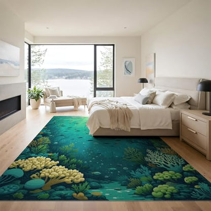 9'x12' Washable Modern Bubble Oversized Rug, Green Non-Shedding Pet Friendly Carpet for Master Suite, California King, Under Bed, Foldable Easy Care Mat | Ref:1910519