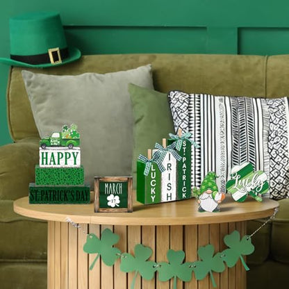 11 Pcs St. Patrick's Day Table Decorations Shamrocks Tiered Tray Home Decor Irish Centerpiece Decorative Wood Books Table Top Decor Clover Wooden Sign for Party Supplies - style: Shamrocks