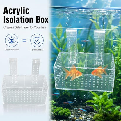 Fish Breeding Isolation Box, Acrylic Aquarium Hatchery 17x9x10cm, Transparent with Hook Installation - Easy Observation, Secure Lid Design, Suitable for Small Fish Tank (20 * 10 * 11CM) - size: 20*10*11CM