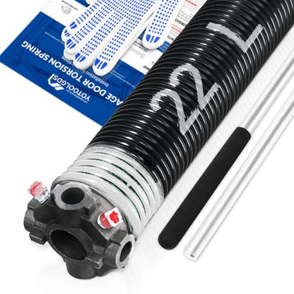 Left Hand Wind（Black Cone）2" Garage Door Torsion Spring with Non-Slip Winding Bars & Gloves, High Precision Electrophoresis Black Coated, for Replacement, MIN 16,000 Cycles (0.218x2''x22'') - size: 0.218X2"X22"-L