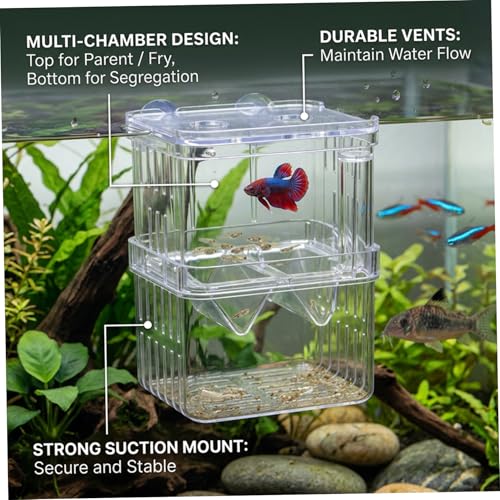 Aquarium Breeder Box, Breeder Box for Fish Tank 2 Layer Transparent Aquarium with Sucrion Cups Plastic Fish Breeding Boxes for Small Shrimp Clown Guppies